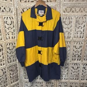 Blue with Yellow stripe jacket hooded rainwear Nautical w/Black Fastners-SEE